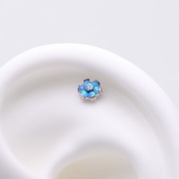 Detail View 1 of Implant Grade Titanium OneFit Threadless Brilliant Fire Opal Flower Top Part-Blue Opal